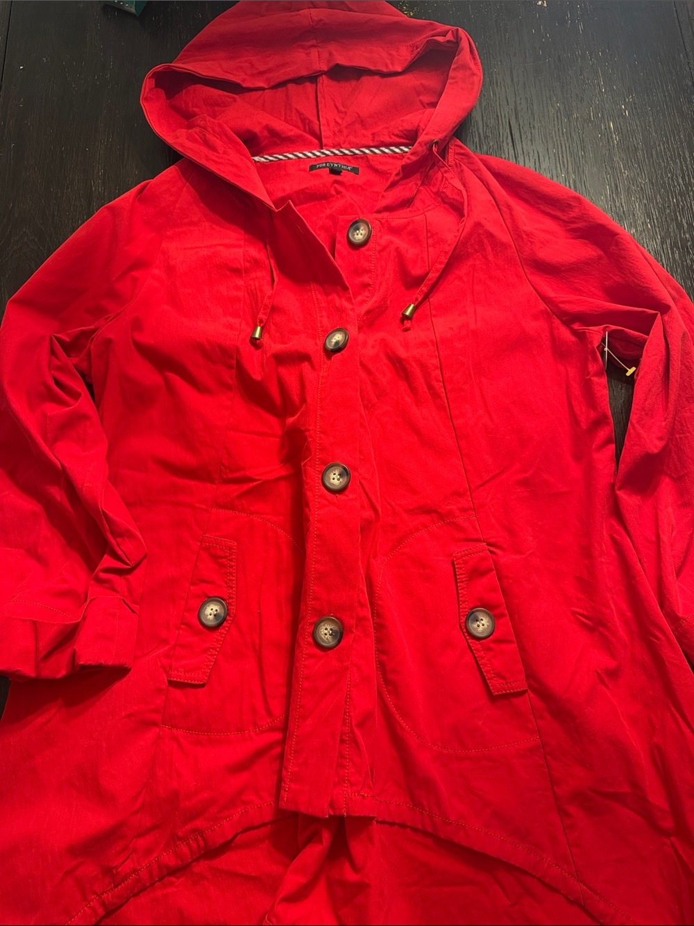 For Cynthia Bright Red Hooded Button-Front Utility Jacket